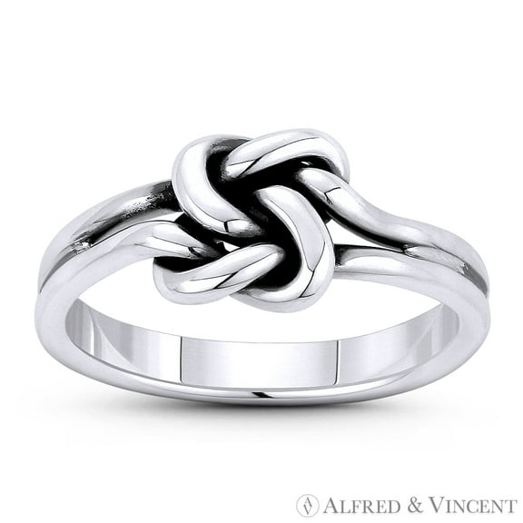 Twist-Rope Overhand Love Knot 7.5mm (0.3in) Charm Sailor's Promise Ring in Oxidized .925 Sterling Silver