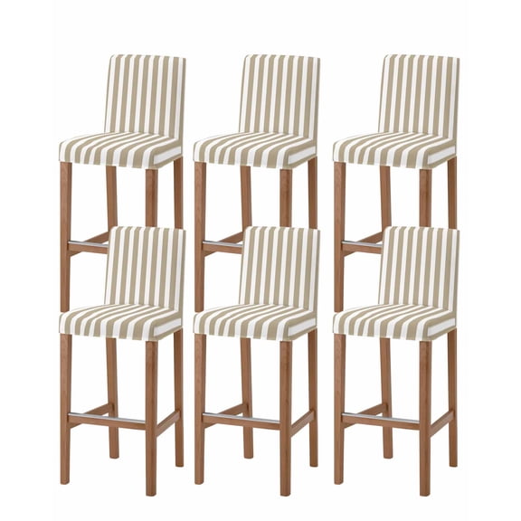 Beige Striped Bar Stool Covers - Stretch Dining Chair Covers Set of 6, Modern Farmhouse Beige White Stripes Bar Chair Cover Removable Counter Stool Pub Chairs Slipcovers Protectors for Kitchen/Cafe