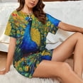 thumbnail image 4 of Cauagu Paons pour Femmes Ensemble de Pyjama Col Rond, Pyjamas à Manches Courtes Ensemble de Vêtements de Nuit Doux Ensemble de Pyjamas d'Été Ensemble de Détente 2 Pcs Pj-Grand, 4 of 6