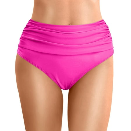 Women s High Waisted Bikini Bottom Tummy Control Ruched Bathing Suit Swim Bottom Hot Pink S