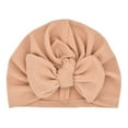 thumbnail image 2 of Visland Baby Turban Hat, Fashion Casual Solid Color Bow Decor Elastic Soft Cozy Knitted Autumn Winter Head Warm Windproof Beabie Cap for Daily Wear (0-3 Years), 2 of 7