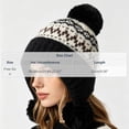 thumbnail image 3 of AVRNLIQ Womens Knit Beanie with Ear Flaps Fair Isle Pom Pom Winter Hat Black, 3 of 6