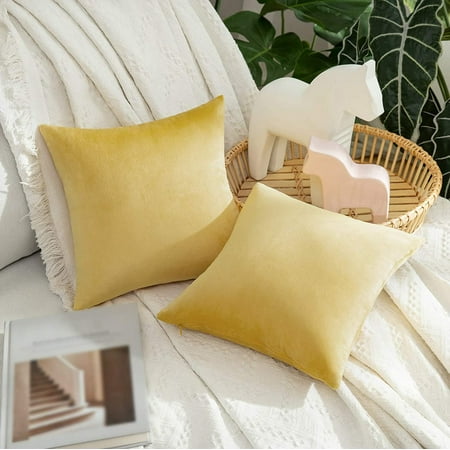 

MIULEE Pack of 2 Velvet Pillow Covers Decorative Square Pillowcase Soft Solid Cushion Case for Spring Sofa Bedroom Car 16x16Inch Lemon Yellow