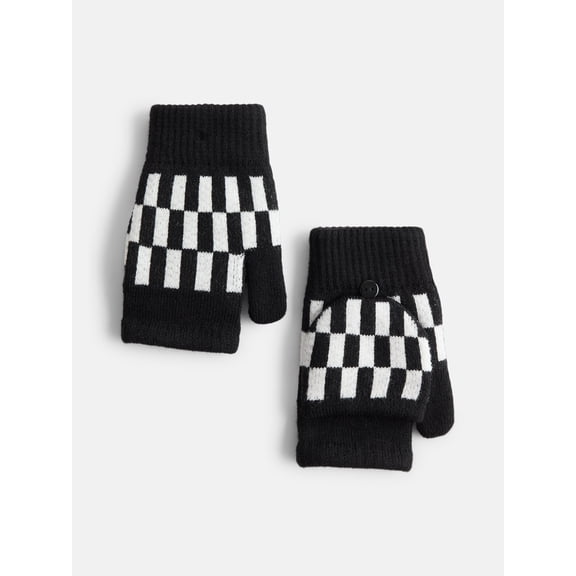 No Boundaries Women's Ribbed Knit Checkered Pop Top Mittens