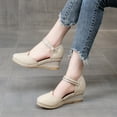 thumbnail image 5 of AXXD Beige Wedge Sandals for Women 7 Knitted Round Toe Buckle Sandals High Heel Summer Casual Baotou Back Empty Sandals, 5 of 9