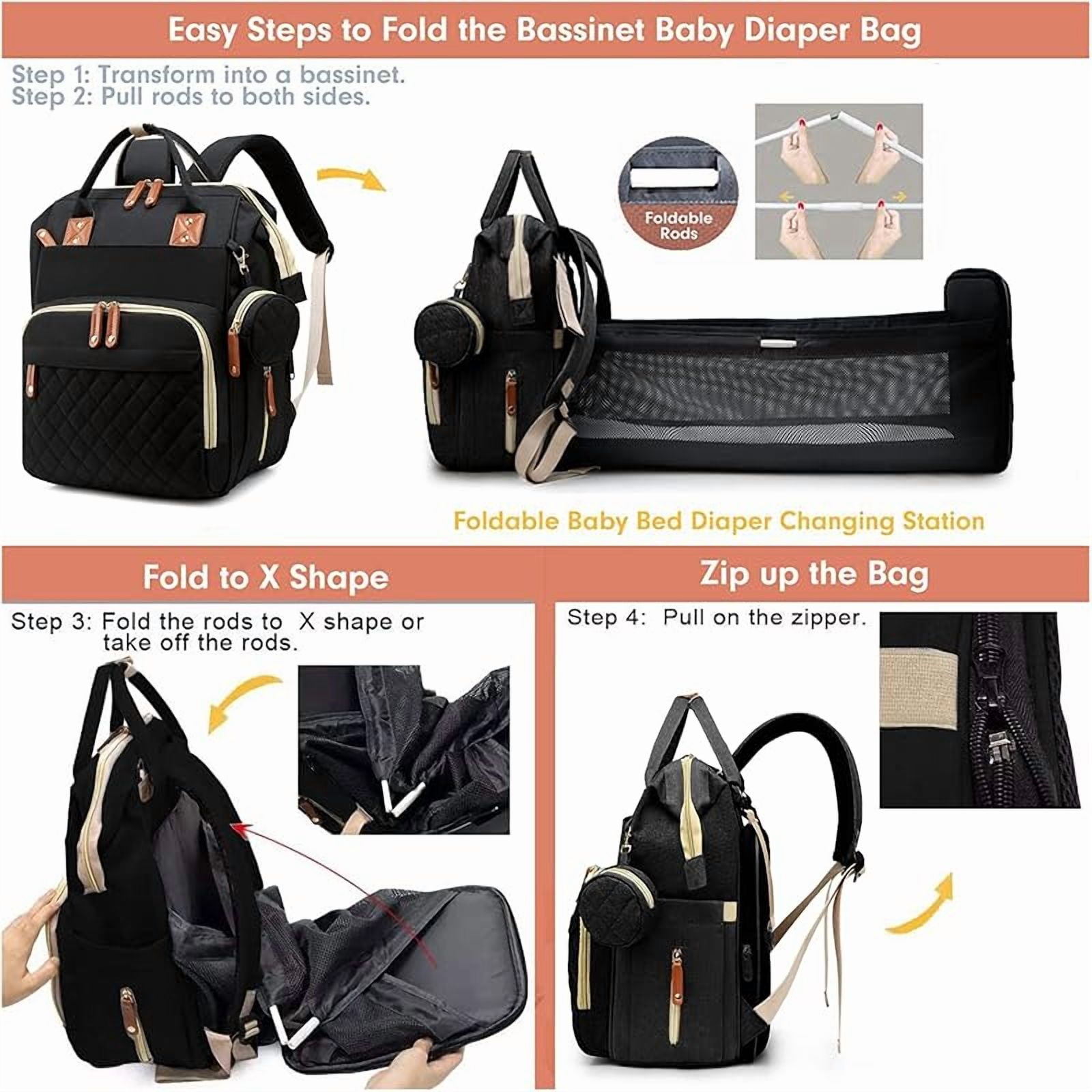 Diaper Bag with Changing Station, Waterproof 3 in 1 Baby Diaper Backpack with Foldable Changing Pad, Large Travel Back Pack for Baby Girl Boy, Baby essentials
