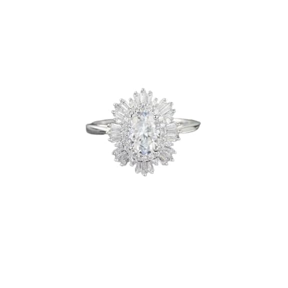 HeartsAndYou Halo Sunburst Engagement Ring for Women 2.3ct Oval Cut Moissanite 18k Yellow Gold over Silver