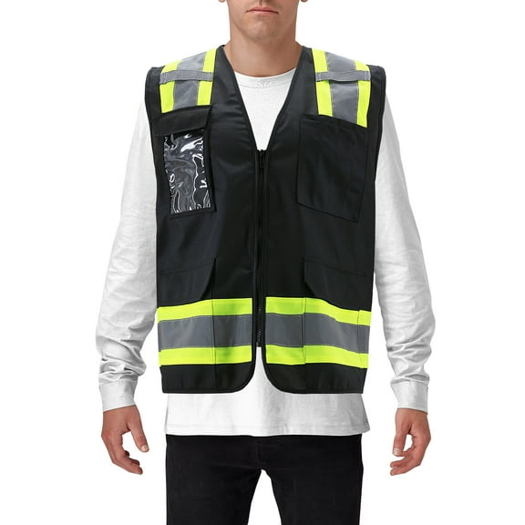 Men's Class 2 Type R Safety High Visibility Zipper Reflective Neon Work Vest (Black, S)