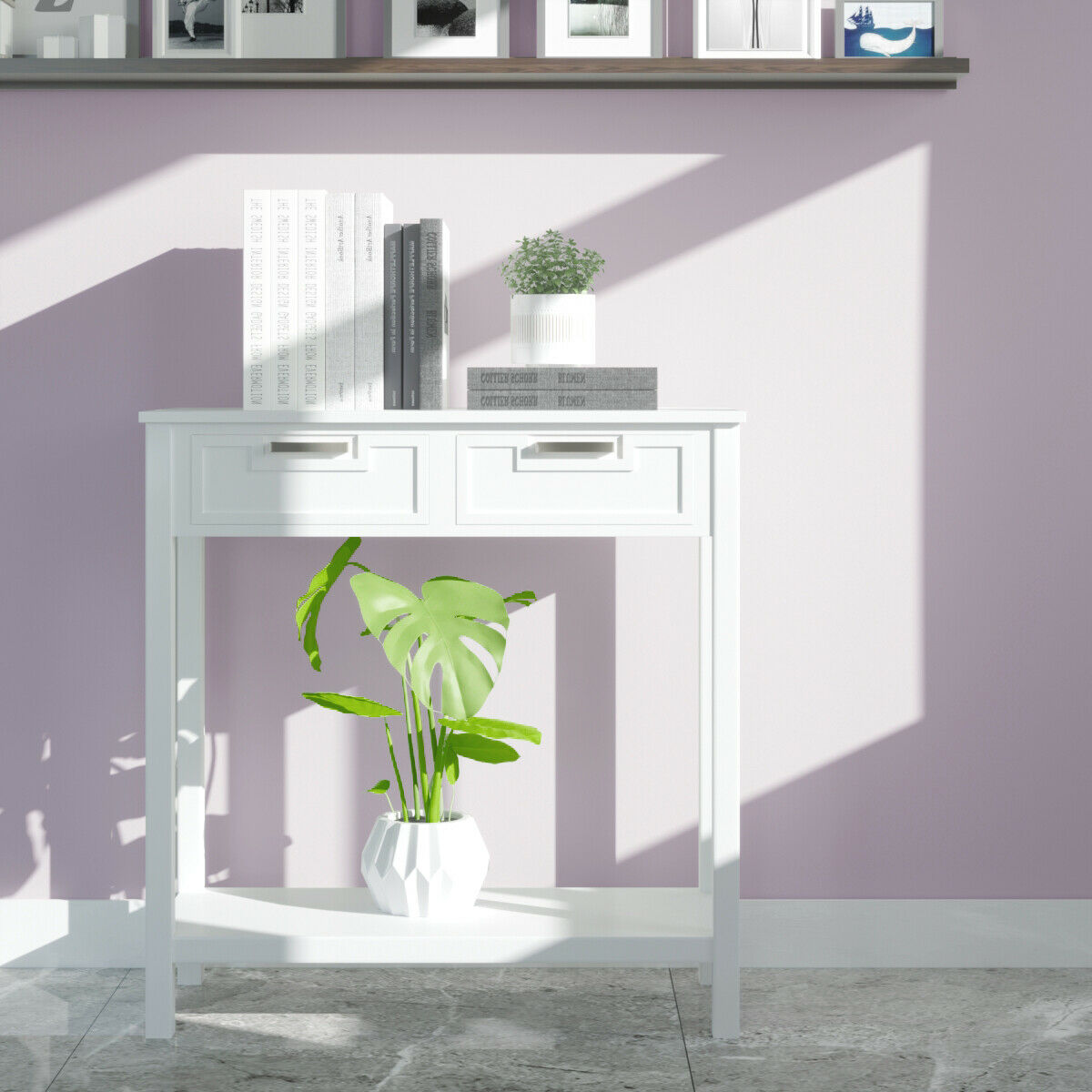 Gymax Console Table with 2 Drawers, White