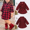thumbnail image 2 of Toddler Infants Kids Baby Girl Red Plaid Shirt Dress Long Sleeve Tie Fall Dress Mini Dress for Kids, 2 of 8