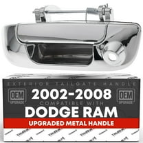 Tailgate Handle Assembly, Upgraded Metal - Compatible with 2002-2009 Dodge Ram 1500 2500 3500 - Liftgate Latch Handle - All Chrome w/ Keyhole, Camera Hole - OEM 55276237AA-CAMERA-ACHMT, 80165