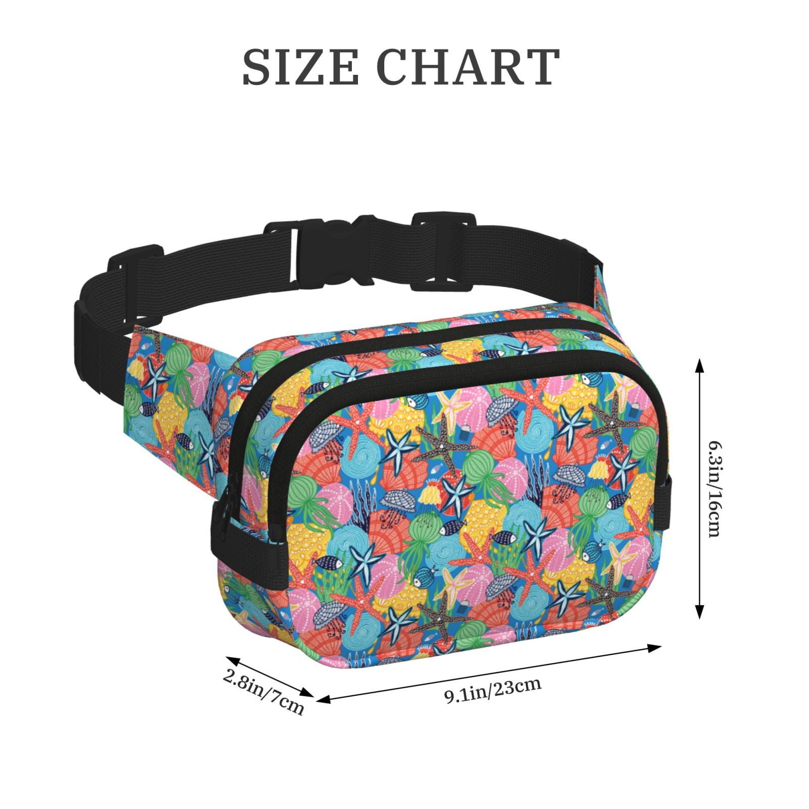 Picia Starfish And Algae Print Square Double-Layer Waist Bag Mini Adjustable Waist Belt Bag Exercise Running Travel Hiking