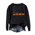 thumbnail image 4 of Women's Hoodless Sweatshirt Halloween Cat Cozy Long Sleeve Crewneck Top for Black S, 4 of 4