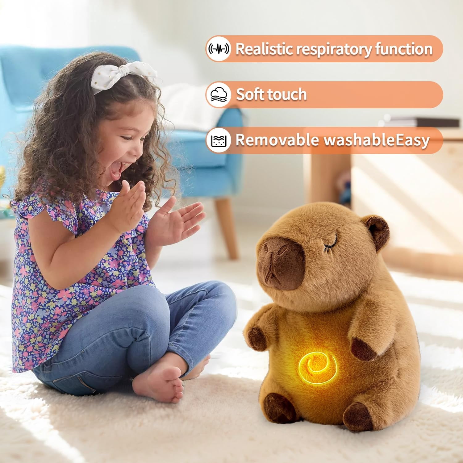 (2 pack) YSZZYSM Capybara Breathing Stuffed Animal, Anxiety Relief, Soothing Music Lights, Portable, Uses Three AAA Batteries (Batteries to Be Provided by The User)