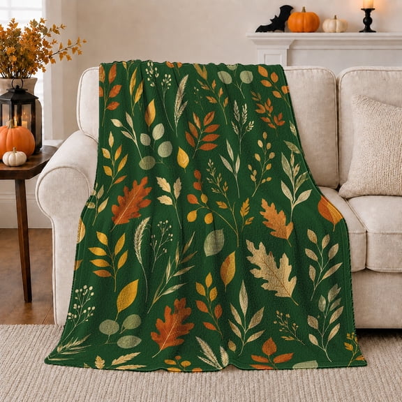 Autumn Leaves Botanical Pattern, Cozy Friendship Quote Scene, Warm Flannel Blanket for Living Room and Reading Nook, Art Lovers Thanksgiving Gift, Artistic Home Decor