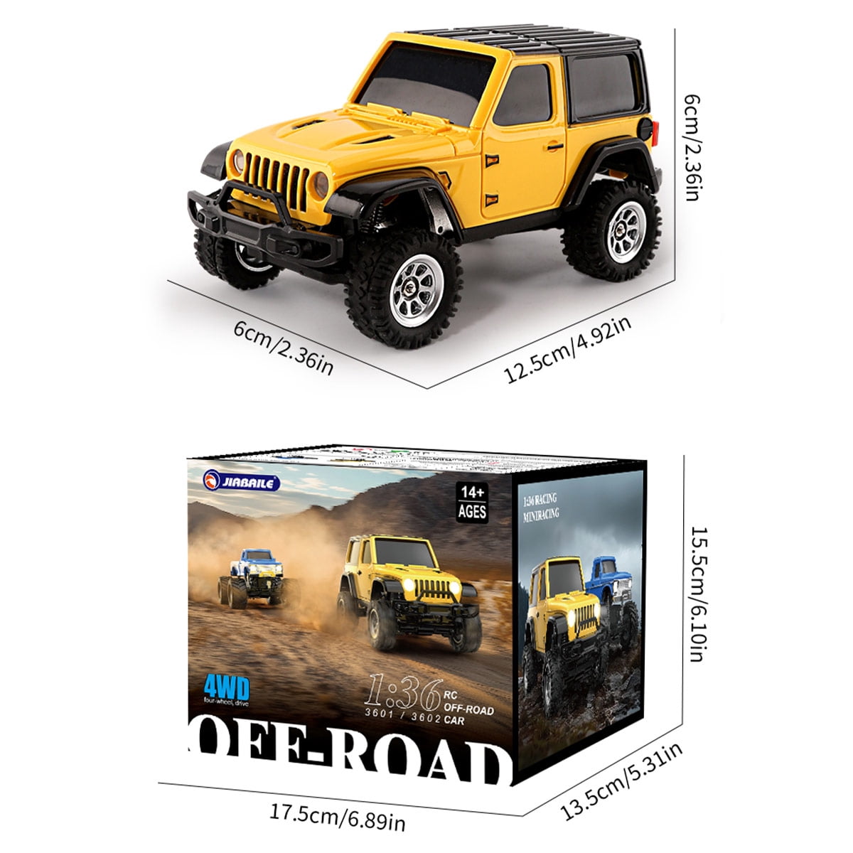 RC Off-Road Rock Crawler, 1/36 Scale 2.4G 4WD Full Proportional RC Climbing Car Model with Realistic LED Lights, Long Battery Life, RTR Hobby Collectible Model for Adults Hobbyists (Yellow)