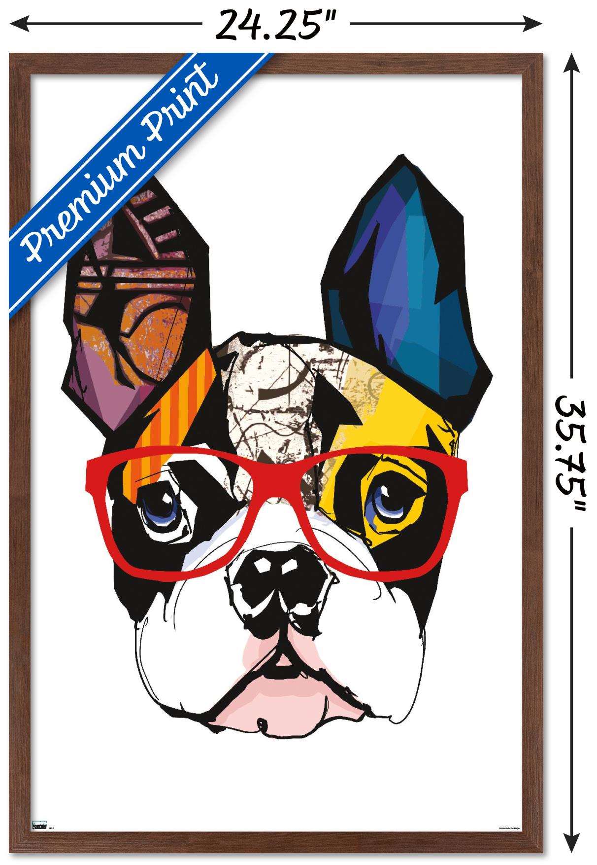 Art Deco - Boston Terrier with Glasses Wall Poster, 22.375" x 34", Framed