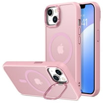 GUAGUA Magnetic Case for iPhone 13 and iPhone 14 with Stand, Compatible with Mag-Safe Built-in Invisible Stand, Slim Translucent Matte Shockproof Phone Case for iPhone 13/14 Pink