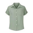 thumbnail image 4 of Tittly Button Down Shirts Shirts for Women Generisch Muslin Blouse Women's Summer Shirt Blouse Cotton Short Sleeve Linen Blouse Tops V Neck Long Blouse Tunic Short Sleeve Shirts Womens Shirts Green M, 4 of 7