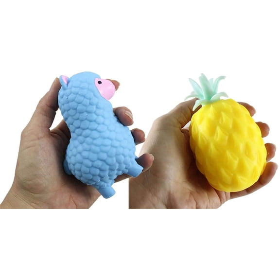 2 Soft Balls - Alpaca & Pineapple Soft Fluff- Filled Squeeze Stress Balls - Squishy Toy - Sensory Fidget Squeezey Sensory Squeeze Balls OT (Random Colors)