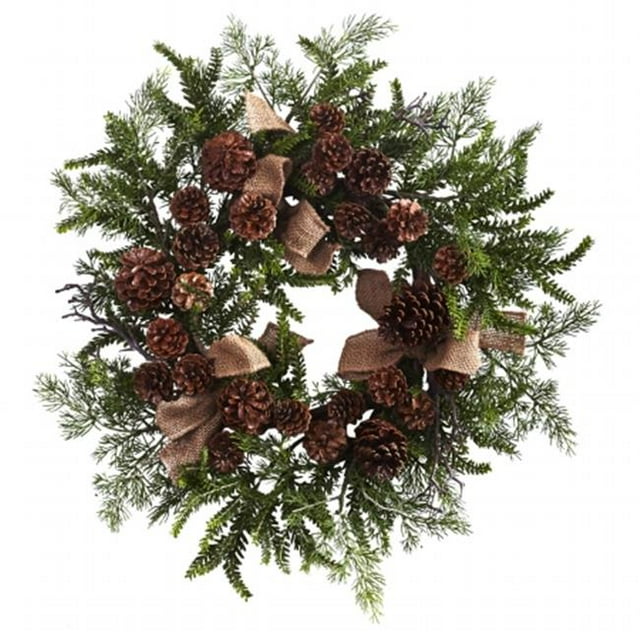 Couronne de Pin et Pomme de Pin de 24 Po avec Arcs en Jute