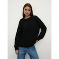 thumbnail image 6 of Women'S Crew Neck Sweater Long Sleeve Lantern Sleeve Hollow Knit Loose Casual Sweater Black L, 6 of 9