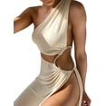 thumbnail image 4 of VISgogo Vestido Largo para Mujer, Hombro Oblicuo Hueco hacia Fuera Color Sólido Vestido de Una Pieza con División Alta VISgogo moda, 4 of 8