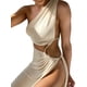 thumbnail image 4 of VISgogo Vestido Largo para Mujer, Hombro Oblicuo Hueco hacia Fuera Color Sólido Vestido de Una Pieza con División Alta VISgogo moda, 4 of 8