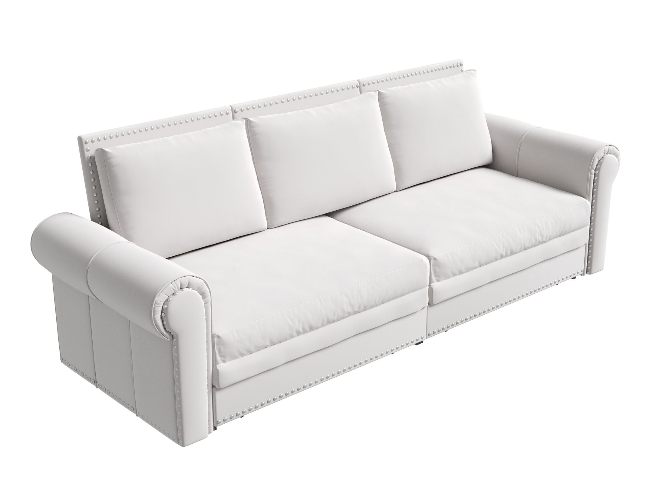 Noble House Lexair Velvet Chesterfield Pull Out Sofa Bed, 3-in-1 King Sleeper Couch with Nailheads & Rolled Arm, Beige White