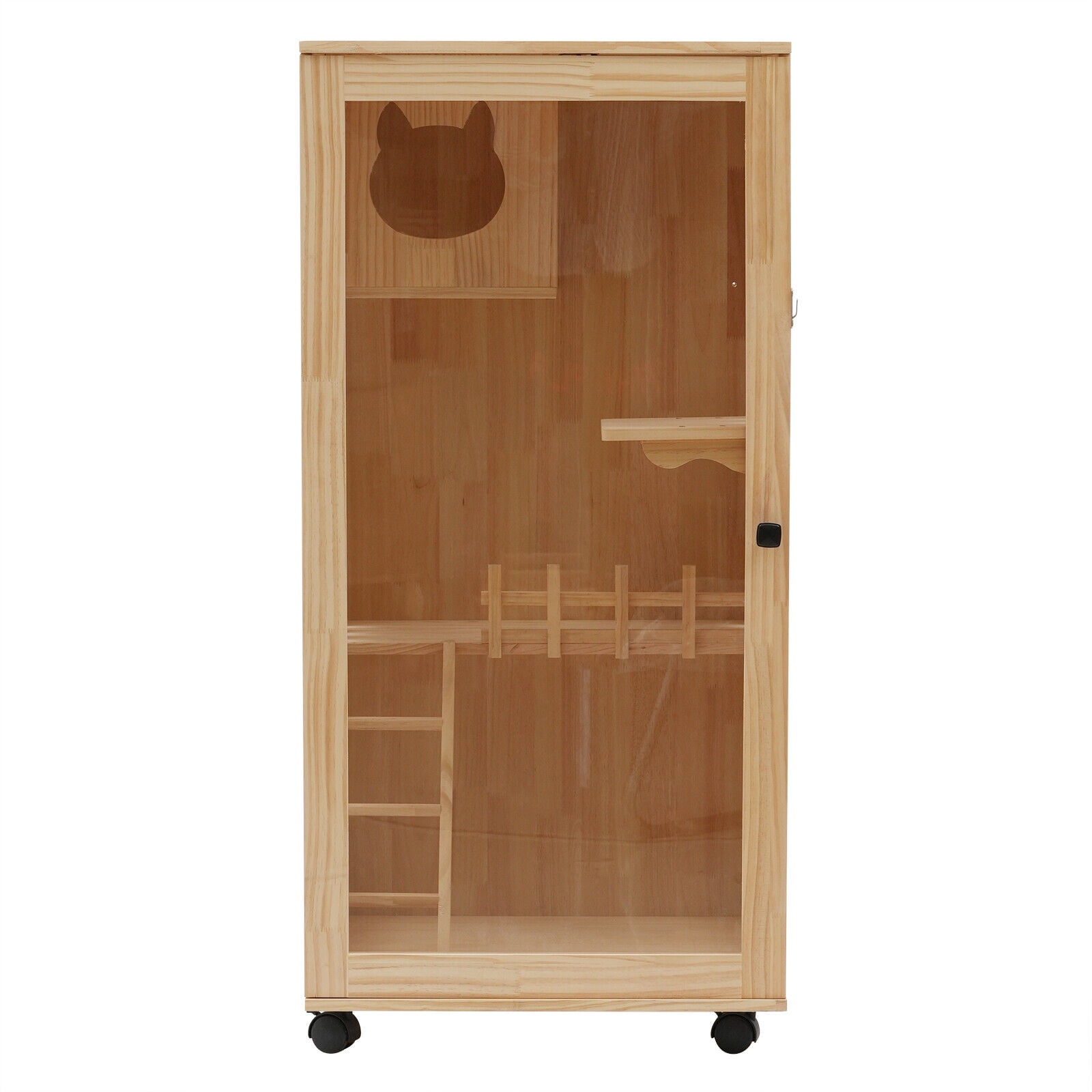 Luxury Multi Feature Cat Condo - Large Wooden Cat House, Outdoor and Indoor Cat House, Oversized Cat Villa on Wheels with Cat Scratching Posts for Cat Cafe Pet