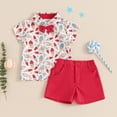 thumbnail image 5 of Toddler Baby Boy 4th of July Outfits Boys Independence Day Clothes Gentleman Short Sleeve Button Down Shirt Tops Shorts Set, 5 of 6