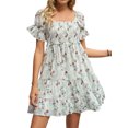 thumbnail image 4 of Xuanfei Women Floral Print Off Shoulder Square Neck Smokced Ruffle Tiered MIni Dress, 4 of 7