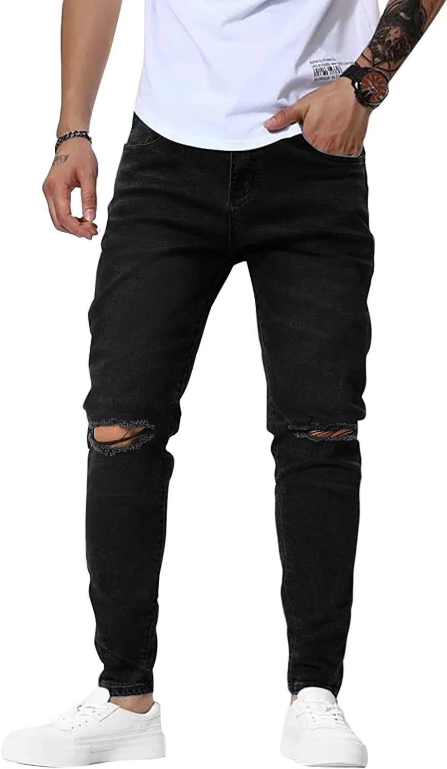 Men's Stylish Slim Fit Stained Ripped Washed Black Jeans Pants #stylishsmen  #pants #rippedjeans #jeans #…