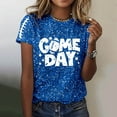 thumbnail image 2 of Women's Game Day Shirts Funny Sequin Football Hearts Graphic Short Sleeve Tops Summer Trendy Crew Neck Casual Workout Tees Z002-Blue XL, 2 of 5