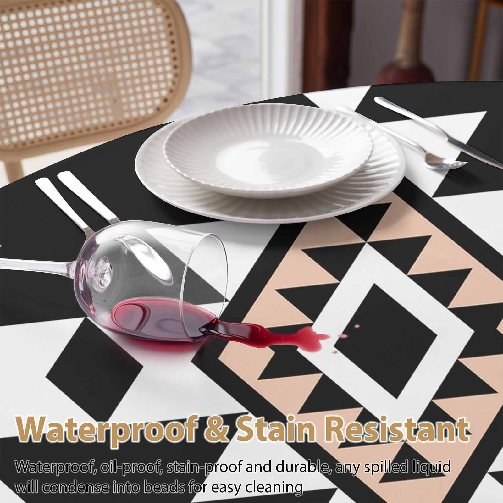 Round Tablecloth Retro Boho Waterproof Oil Proof Polyester Table Cloth Cover Decor for Home Dining Outdoor,Patio,Parties, 60" Dia. Aztec Western Tribal Pattern Black Brown