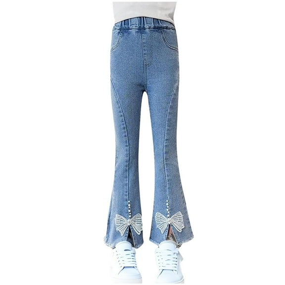 zbxnLI Girls Flare Jeans High Waisted Bell Bottom Denim Pants Cute Bootcut Denim Trousers with Pockets