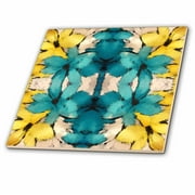 3dRose Turquoise and Yellow Abstract - Ceramic Tile, 4-inch