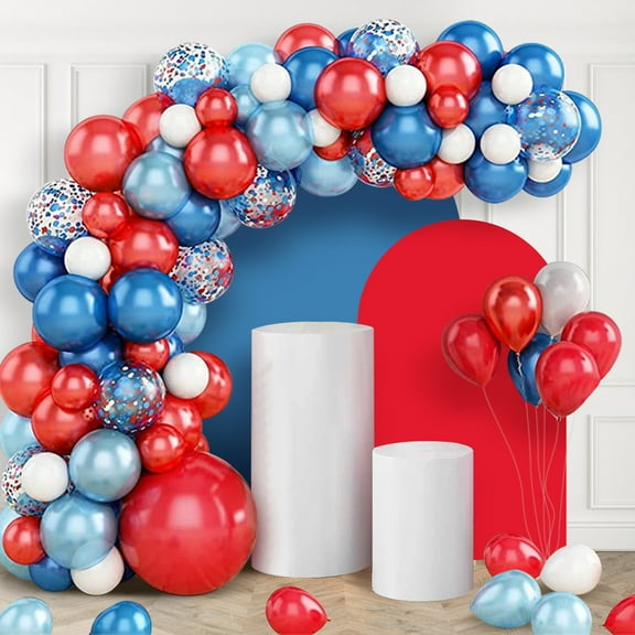 SKTMH 82 Pcs Hero Party Supplies Red Blue Balloon Garland Arch Kit Includes Red Blue White Balloons Latex Balloons Confetti Balloons for Boys Hero Baseball Carnival Circus Party Decorations