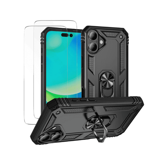 Entronix 3-in-1 Armor Case Compatible with iPhone 16 with Screen Protector, Black