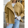 thumbnail image 2 of Womens Loose Crop Pea Coat Wool Blend Short Overcoat Casual Stand Collar Winter Outerwear, 2 of 7
