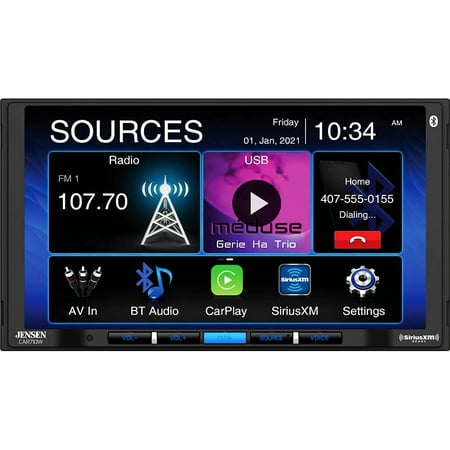 Jensen CAR710W 7” Mechless Multimedia Receiver with Wireless and Wired Apple CarPlay l Wireless and Wired Android Auto l SiriusXM-Ready l Built-in Bluetooth | USB Input with Charging