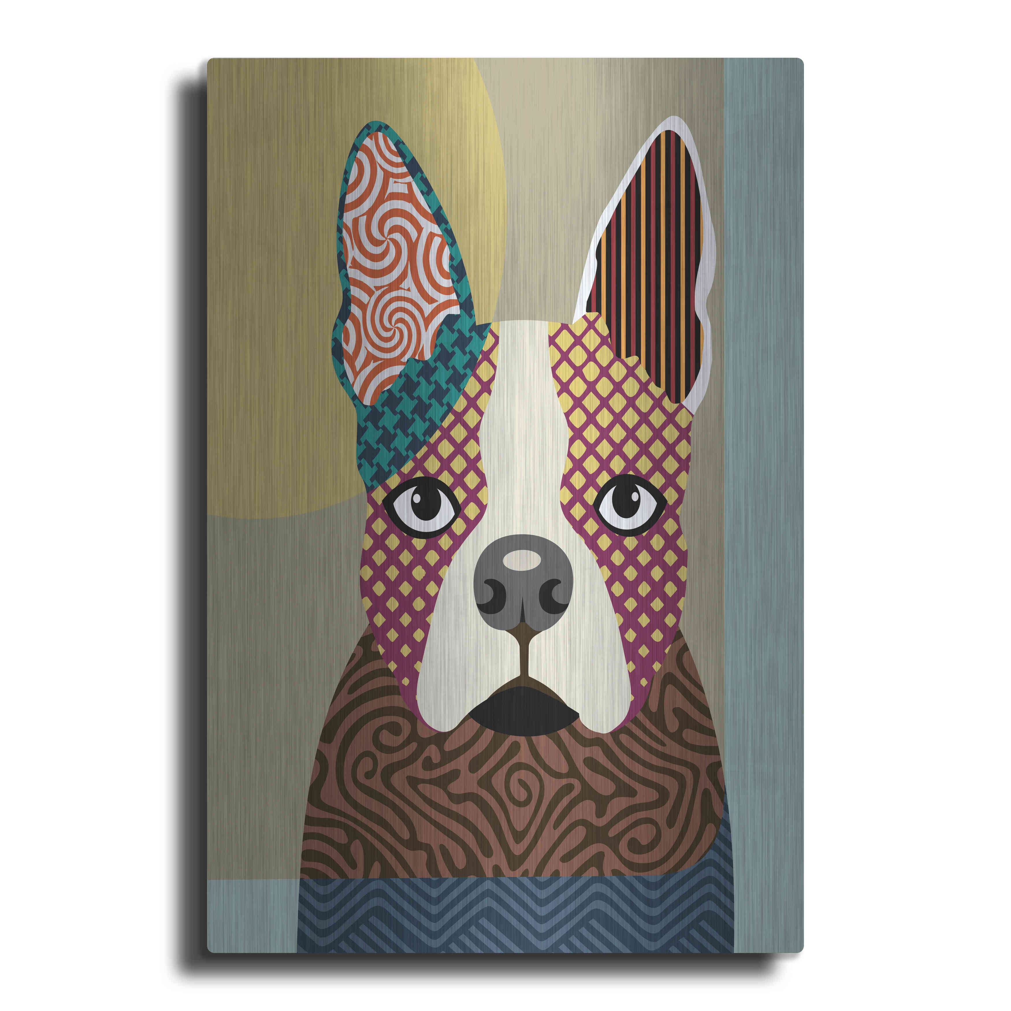 Luxe Metal Art 'Boston Terrier' by Lanre Adefioyue, Metal Wall Art, 12"x16"