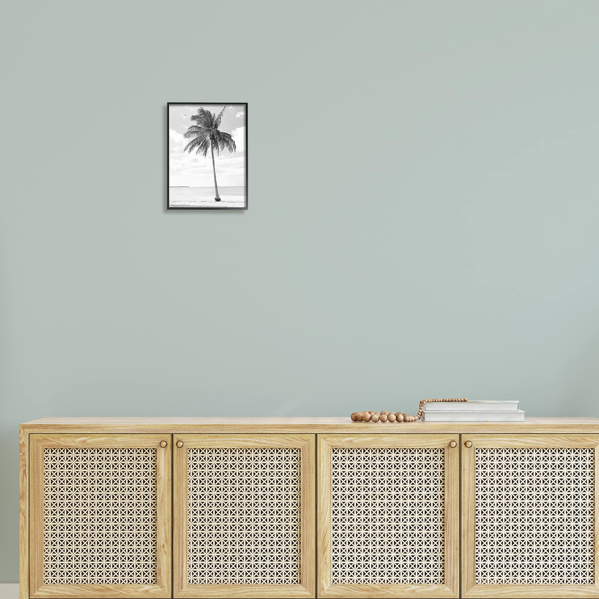 Stupell Industries Single Palm Tree Monochrome Tropical Beach Plant Photograph Black Framed Art Print Wall Art, Design by Graffitee Studios