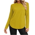 thumbnail image 4 of Chbgutlmr Womens Tops Long Sleeve Crew Neck Curved Hem T-Shirts Casual Loose Fall Comfy Basic Solid Color Tops, 4 of 7