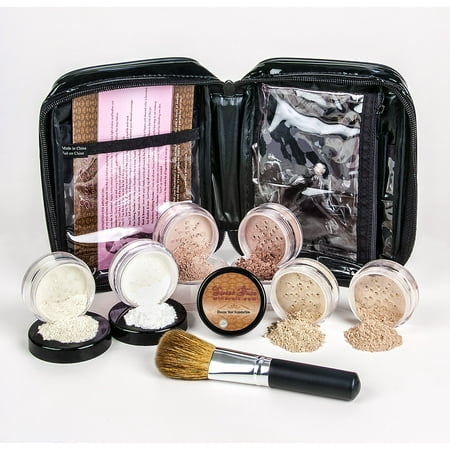 XXL KIT with BRUSH & CASE Full Size Mineral Makeup Set Bare Skin Powder Foundation Cover