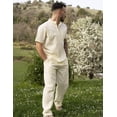 thumbnail image 4 of COOFANDY Cotton Linen Sets For Men 2 Piece Henley Shirt Short Sleeve And Casual Beach Drawstring Waist Pants Summer Outfits, 4 of 7