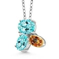 thumbnail image 2 of Gem Stone King 925 Silver and 10K Yellow Gold Blue Apatite and Ecstasy Mystic Topaz Pendant Necklace for Women (2.52 Cttw, Oval 8X6MM, 7X5MM and 6X4MM, Gemstone, with 18 inch Chain), 2 of 4