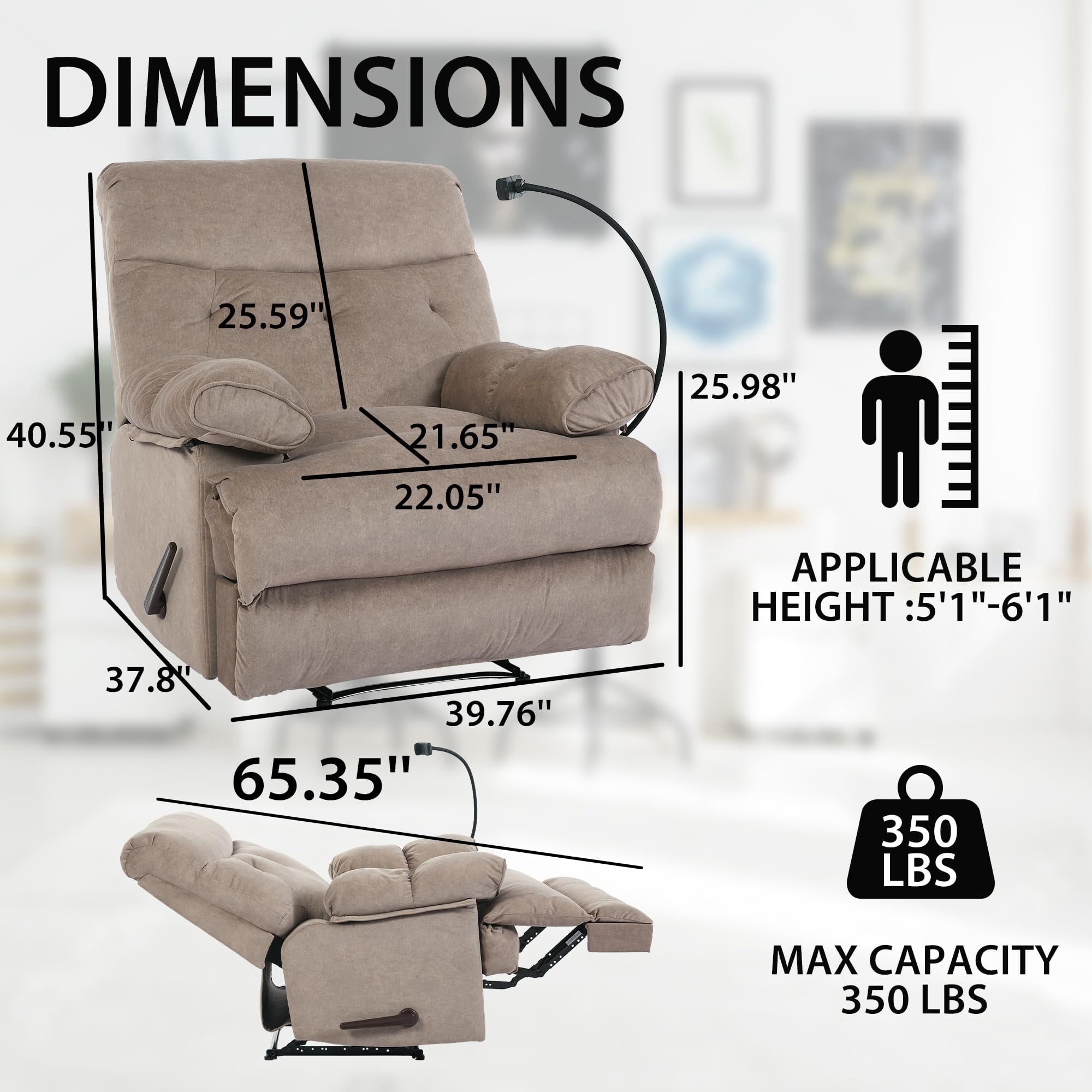 Ergonomic Manual Recliner for Adults, Oversized Modern Recliner Chair for Bedroom, Living Room, Home Theater and RV，Dark Brown