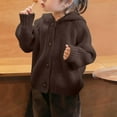 thumbnail image 2 of Girls Hooded Cardigan for Kids Oversized Long Sleeve Button-Up Knit Sweater Cozy Indoor & Outdoor Wear (4 Years, Brown), 2 of 7