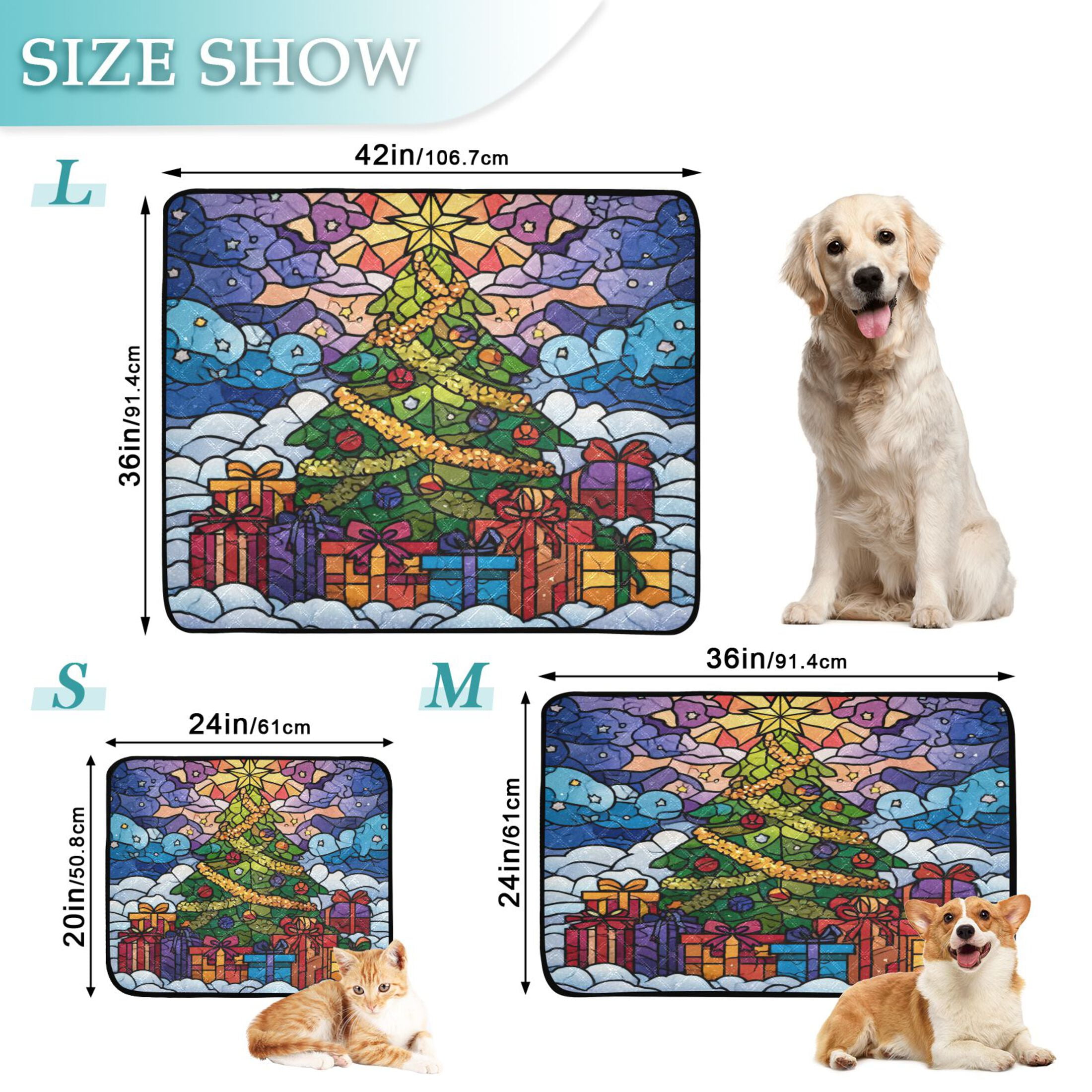 Qxltty Stained Glass Christmas Tree Cat litter Pads Pet Set of 2 Diaper Mats Center Anti-leakage Layer Absorbent Soft and Comfortable